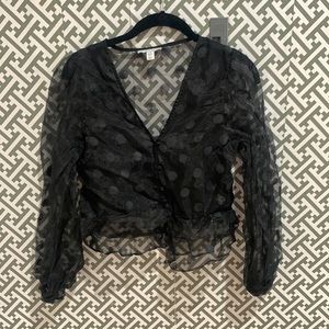 Topshop sheer black polka dot blouse